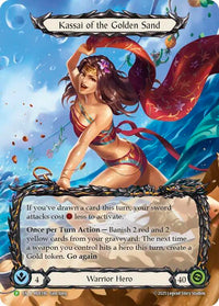 If you've Drawn a card this turn, your sword attacks cost [1 - Resource] less to activate.
Once per Turn Action — Banish 2 red and 2 yellow cards from your graveyard: The next time a weapon you control hits a hero this turn, create a Gold token. Go again.