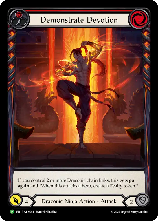 If you control 2 or more Draconic chain links, this gets go again and "When this attacks a hero, create a Fealty token."