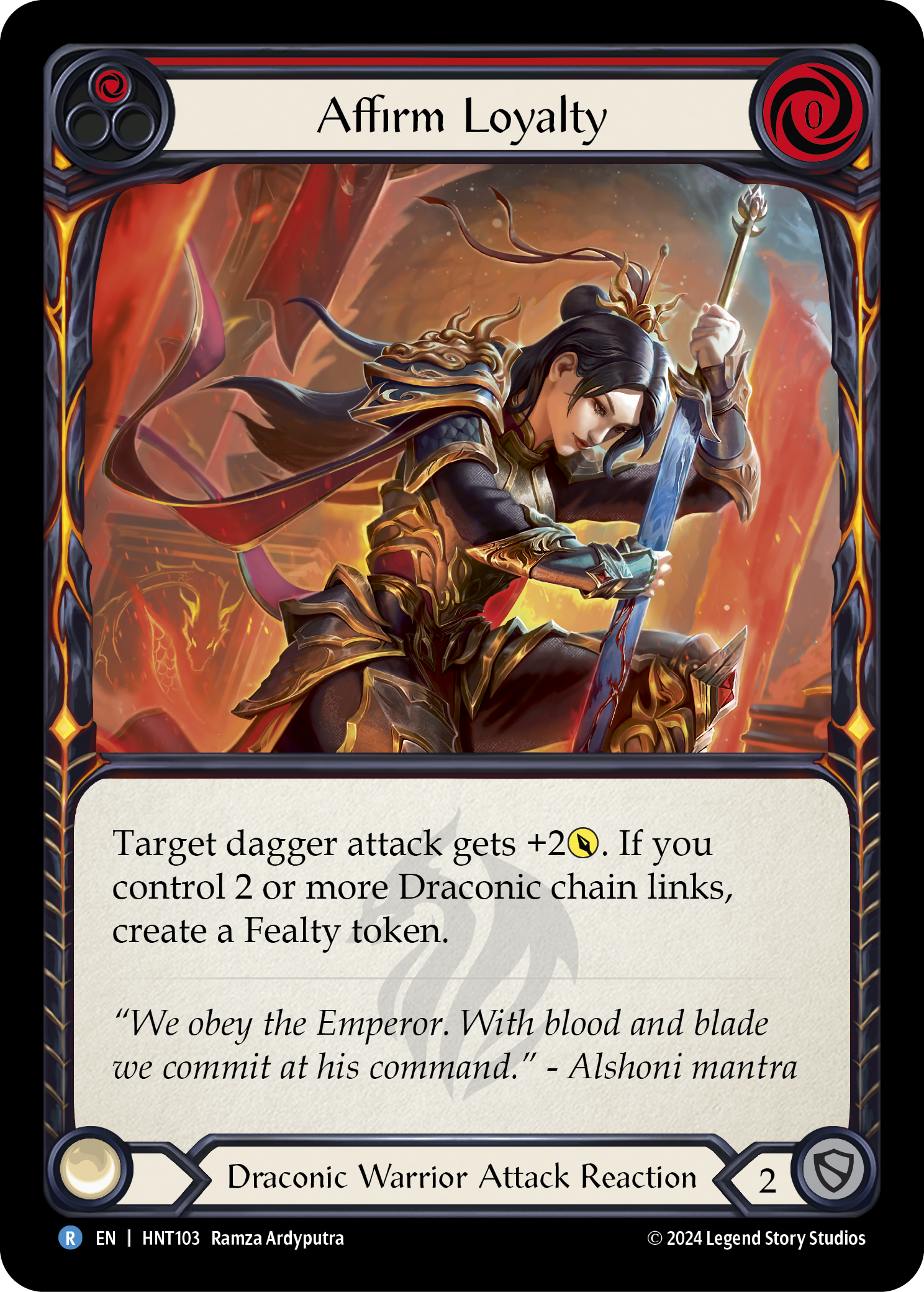 Affirm Loyalty (Red) - The Hunted - Flesh & Blood TCG - FaB Foundry Affirm Loyalty (Red) - The Hunted - Flesh & Blood TCG - FaB Foundry