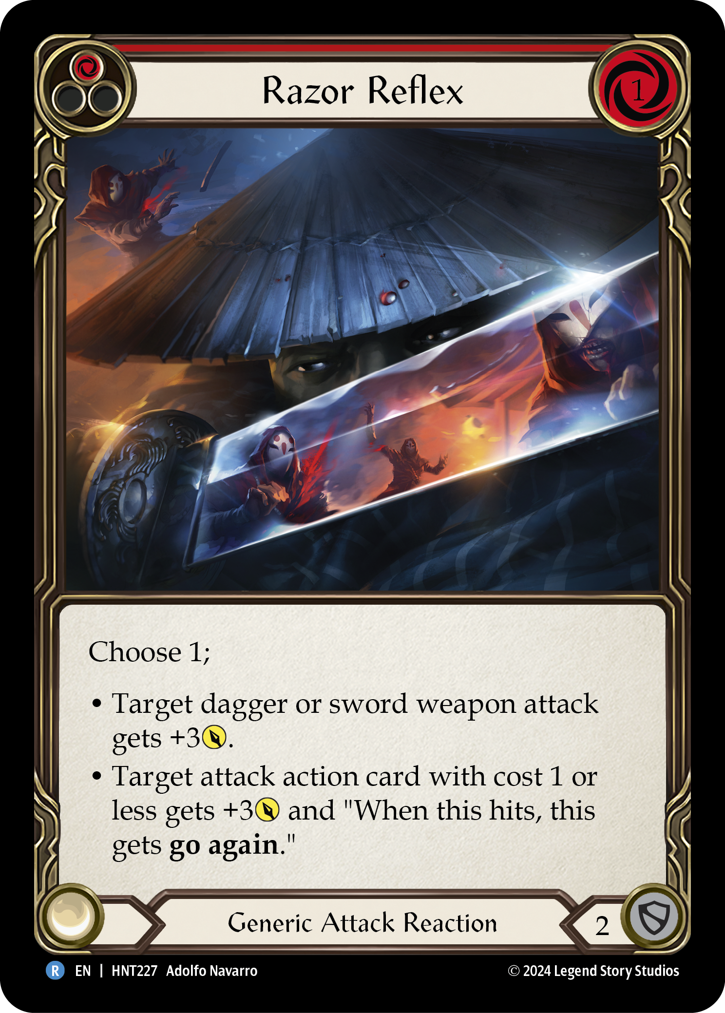 Razor Reflex (Red) - The Hunted - Flesh & Blood TCG - FaB Foundry Razor Reflex (Red) - The Hunted - Flesh & Blood TCG - FaB Foundry
