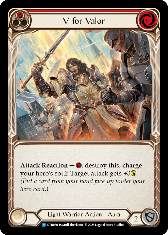 V for Valor (Red) - Dusk Til Dawn - Flesh & Blood TCG - FaB Foundry V for Valor (Red) - Dusk Til Dawn - Flesh & Blood TCG - FaB Foundry