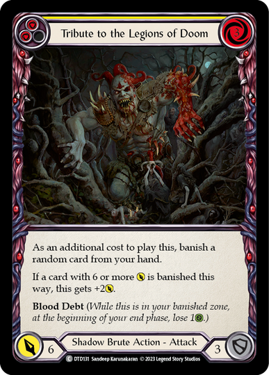 Tribute to the Legions of Doom (Yellow) - Dusk Til Dawn - Flesh & Blood TCG - FaB Foundry Tribute to the Legions of Doom (Yellow) - Dusk Til Dawn - Flesh & Blood TCG - FaB Foundry